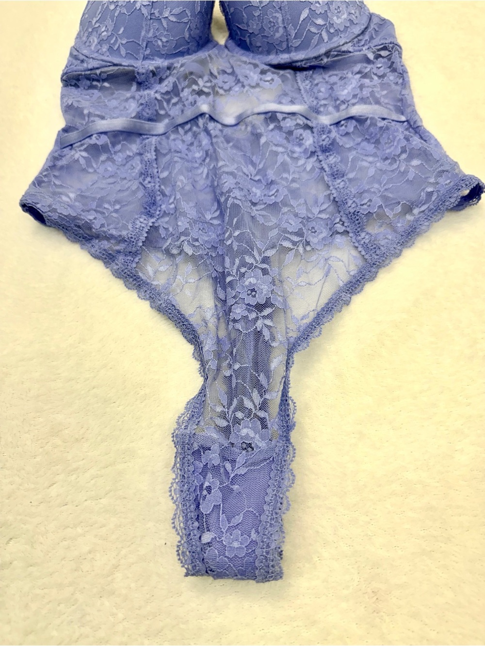 Women Purple Floral Lace Lingerie Teddy Bodysuit Padded Underwire Thong One Piec - Picture 2 of 5